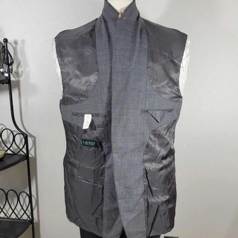 Lauren Ralph Lauren Men's Sport Coat Blazer Gray Natural Wool‎ Stretch Size 46L